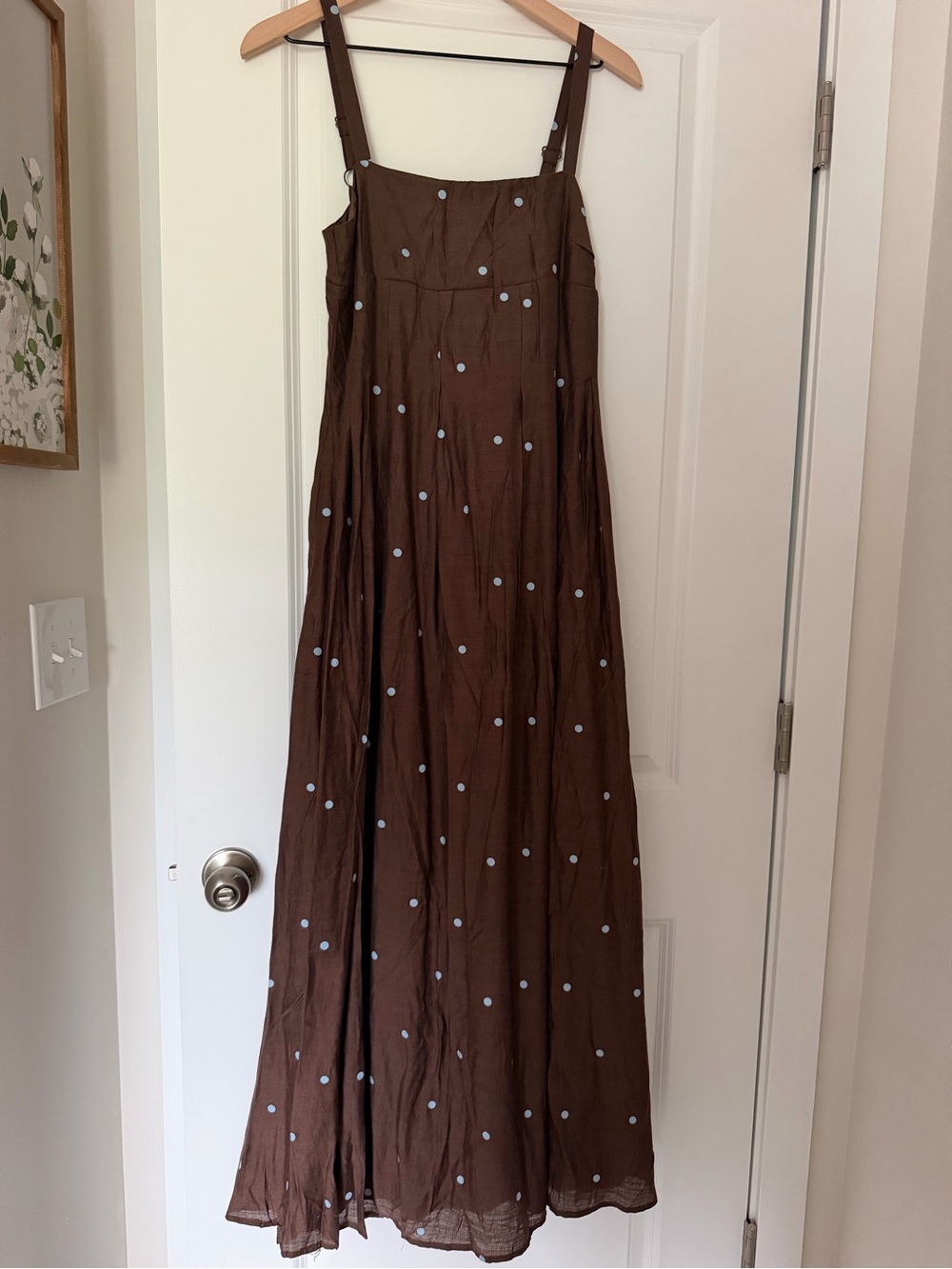 Brown Polka Dot Maxi Dress with Adjustable Straps